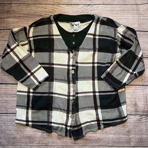VTG 90s NYC Collection Layered Plaid Button Up Top Womens L Cabincore Shirt Fall